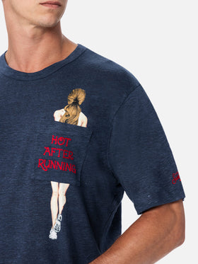 Man linen jersey t-shirt Ecstasea with printed and embroidered pocket - MC2 Saint Barth