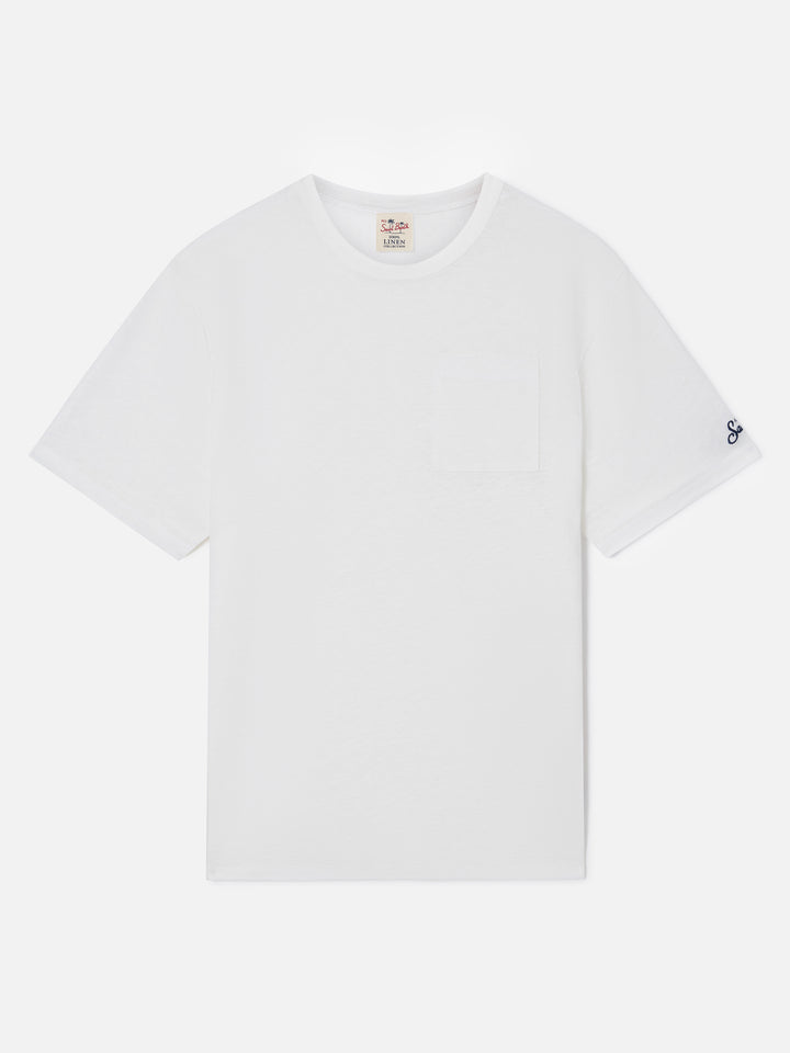 Herren-T-Shirt Ecstasea aus cremefarbenem Leinenjersey mit Tasche