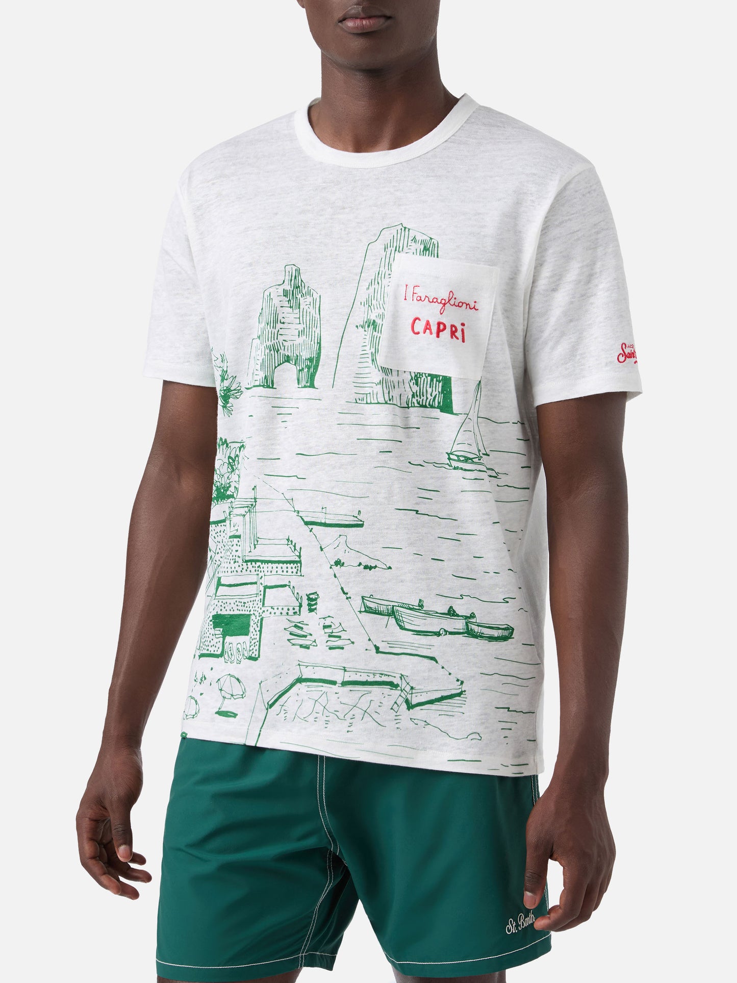 Ecstasea linen jersey t-shirt with Capri print