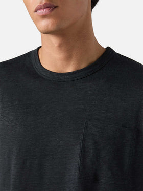 Schwarzes Herren-T-Shirt aus Leinenjersey Ecstasea mit Tasche