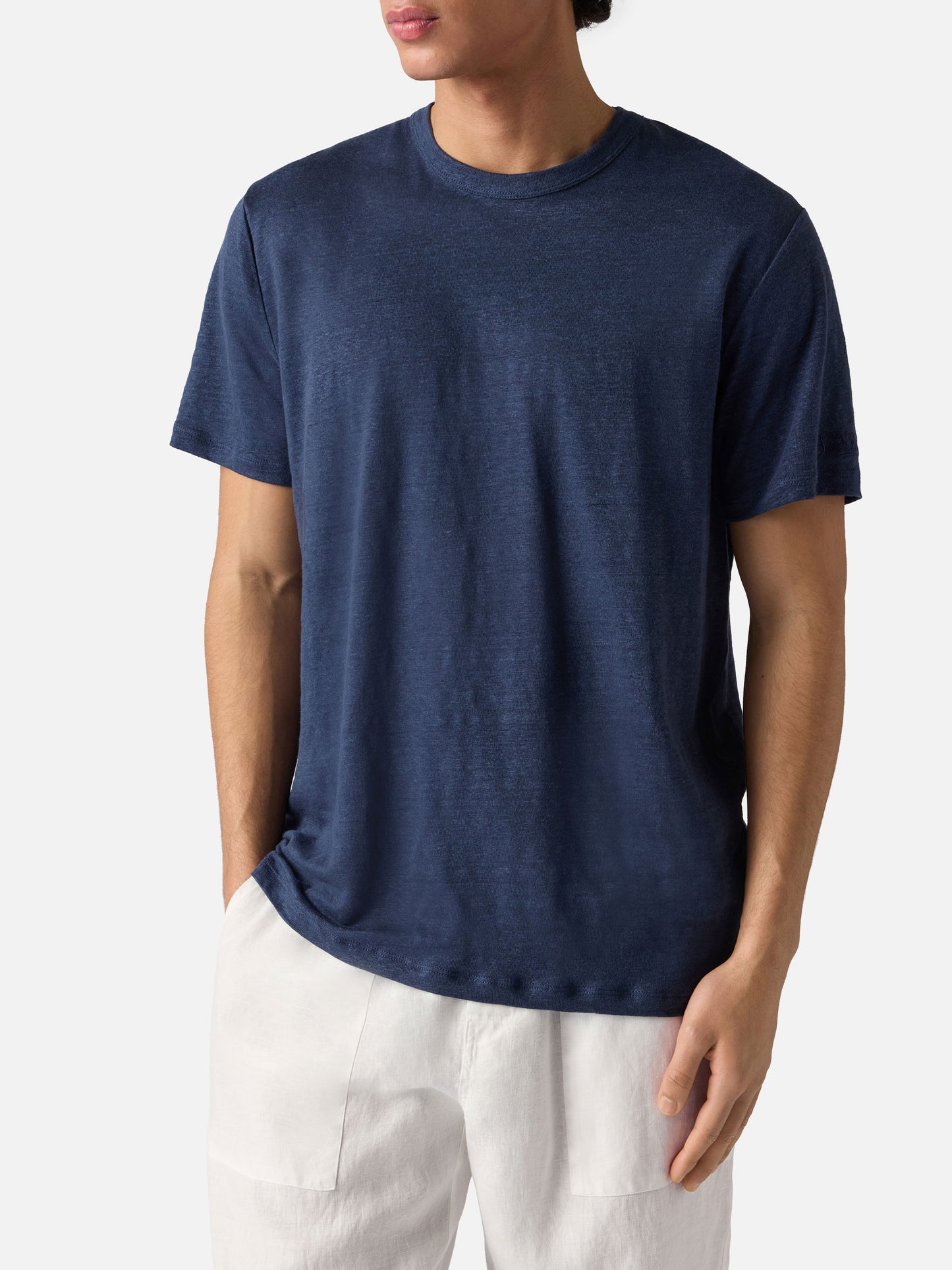 T-shirt Ecstasea in puro lino blu con logo ricamato