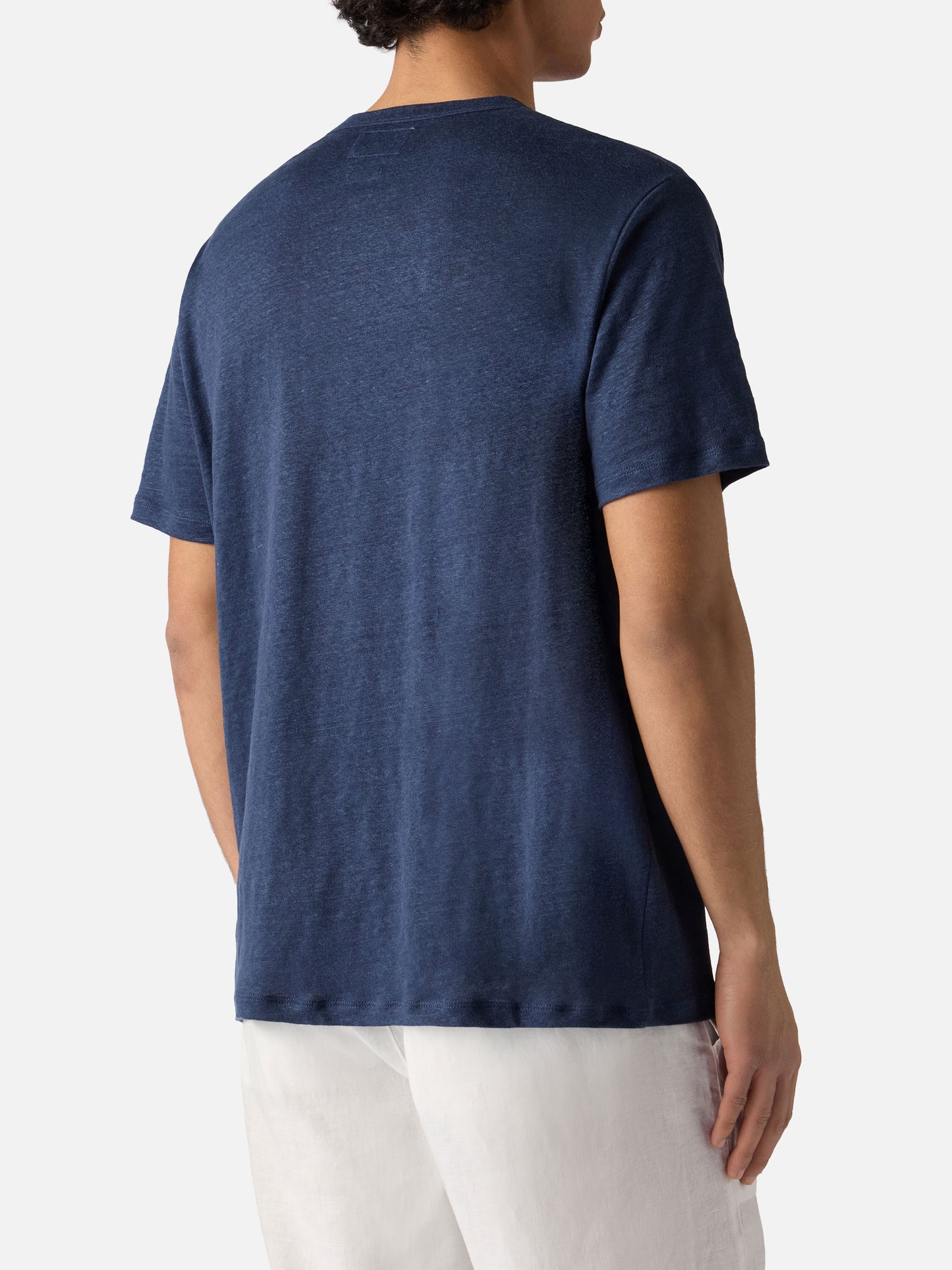 T-shirt Ecstasea in puro lino blu con logo ricamato