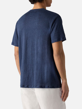 T-shirt Ecstasea in puro lino blu con logo ricamato