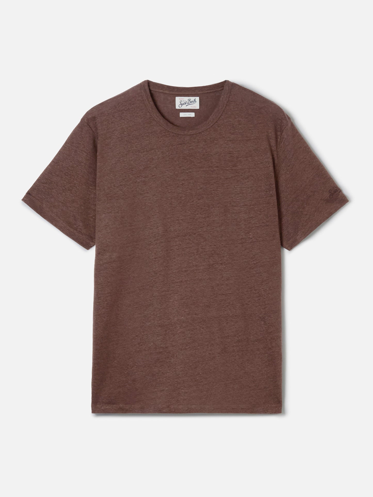 T-shirt Ecstasea in puro lino marrone con logo ricamato