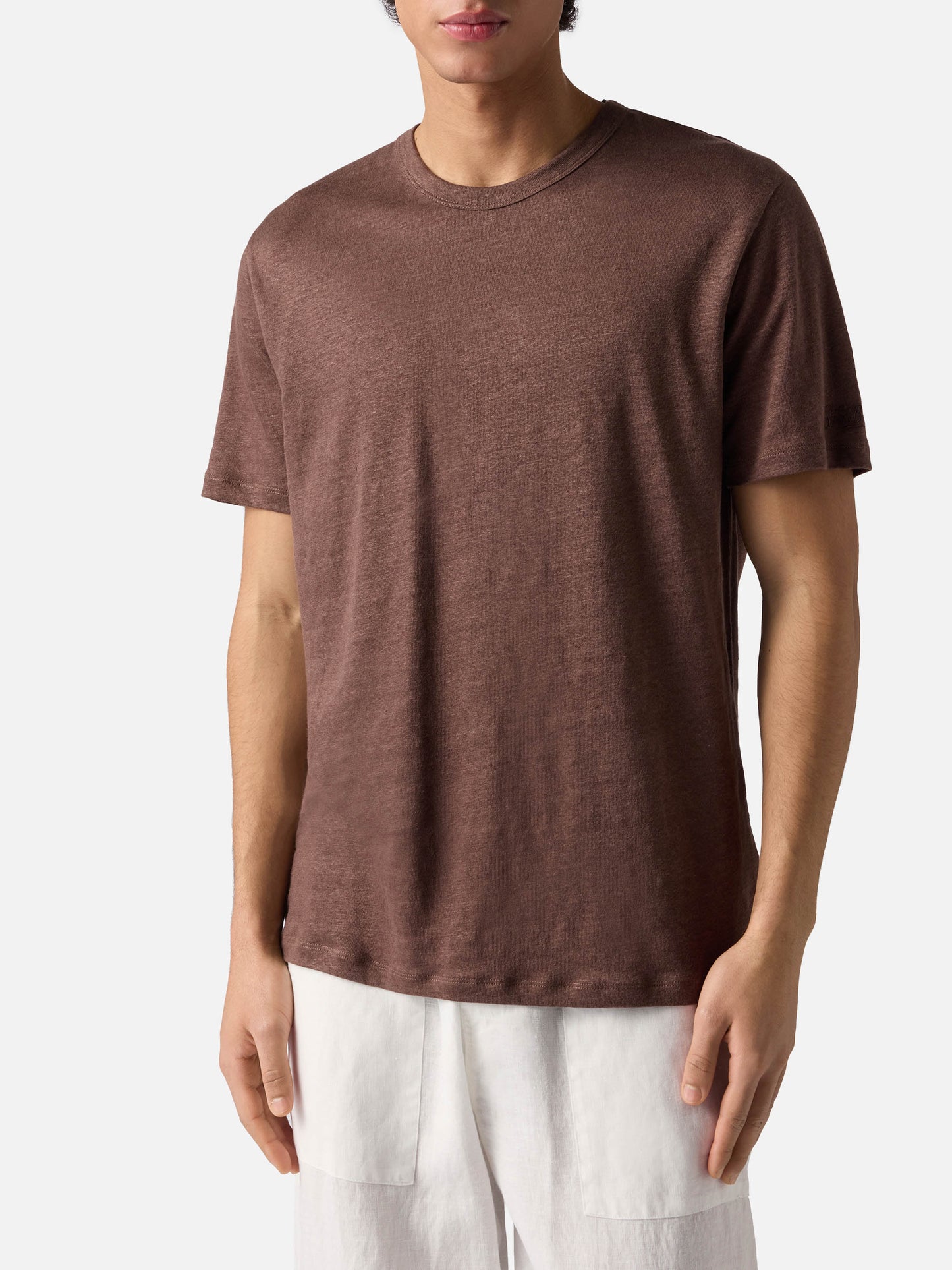 T-shirt Ecstasea in puro lino marrone con logo ricamato