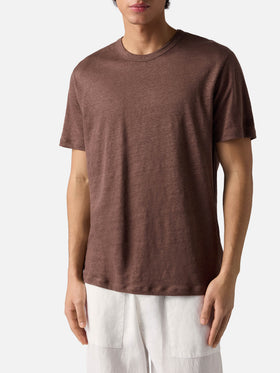 T-shirt Ecstasea in puro lino marrone con logo ricamato