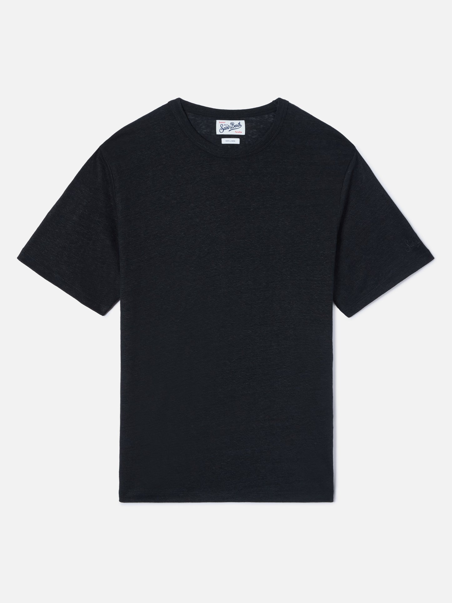 T-shirt Ecstasea in puro lino nero con logo ricamato