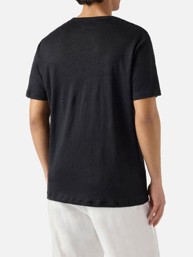 T-shirt Ecstasea in puro lino nero con logo ricamato