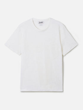 T-shirt Ecstasea in puro lino bianca con logo ricamato