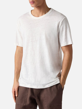 T-shirt Ecstasea in puro lino bianca con logo ricamato