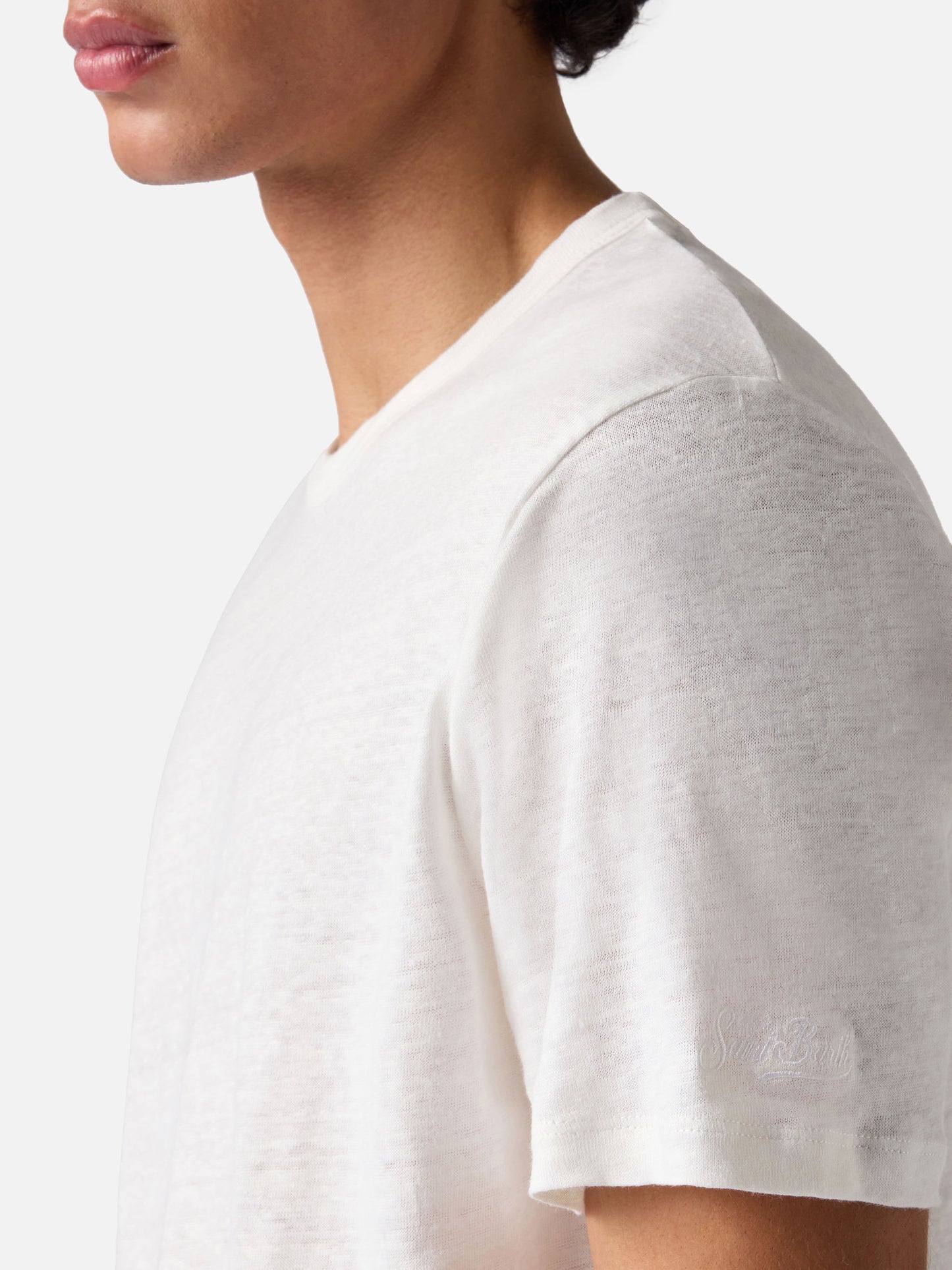 T-shirt Ecstasea in puro lino bianca con logo ricamato