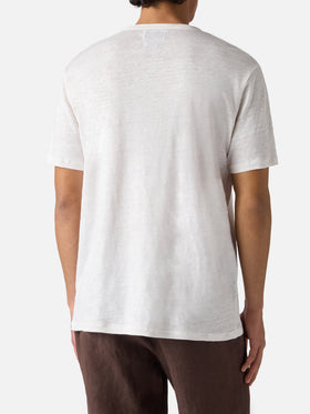 T-shirt Ecstasea in puro lino bianca con logo ricamato