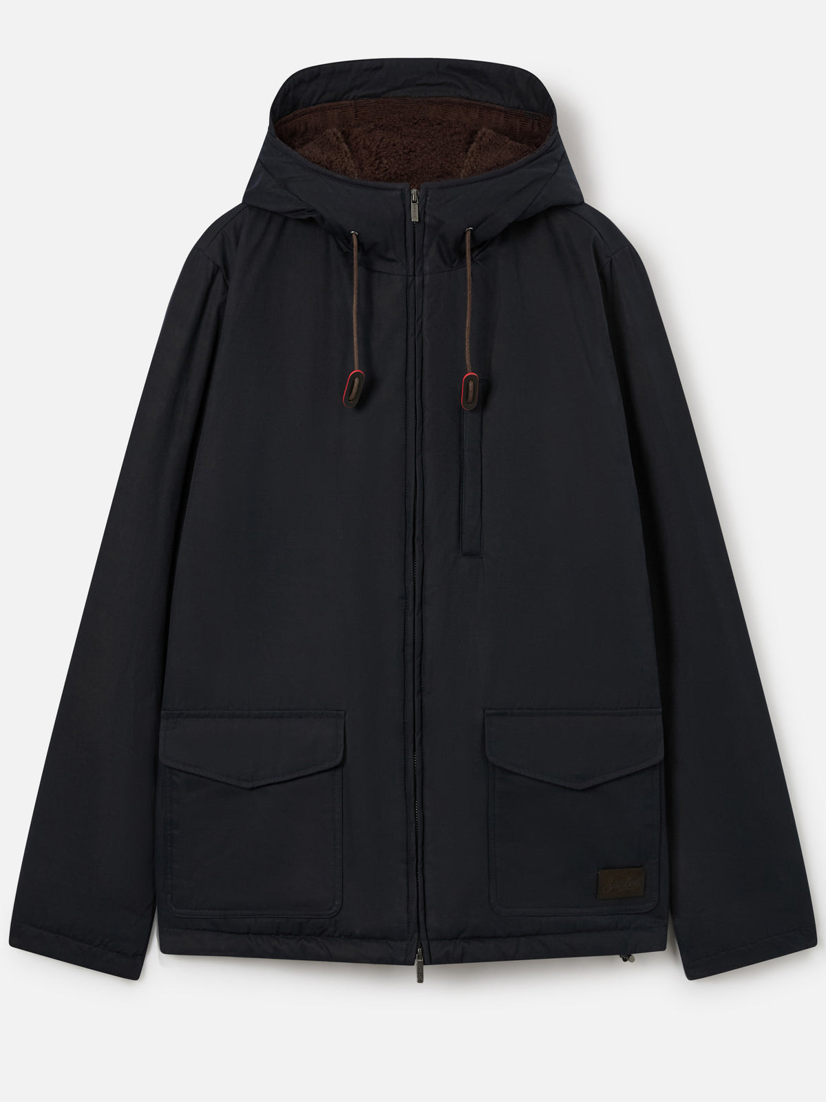 Gilet Edgar wax in cotone cerato blu navy con cappuccio e interno in teddy