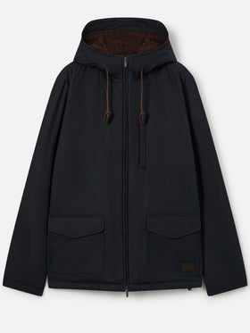 Gilet Edgar wax in cotone cerato blu navy con cappuccio e interno in teddy