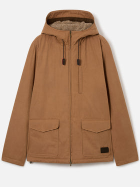 Khaki Edgar waxed hooded jacket with teddy lining