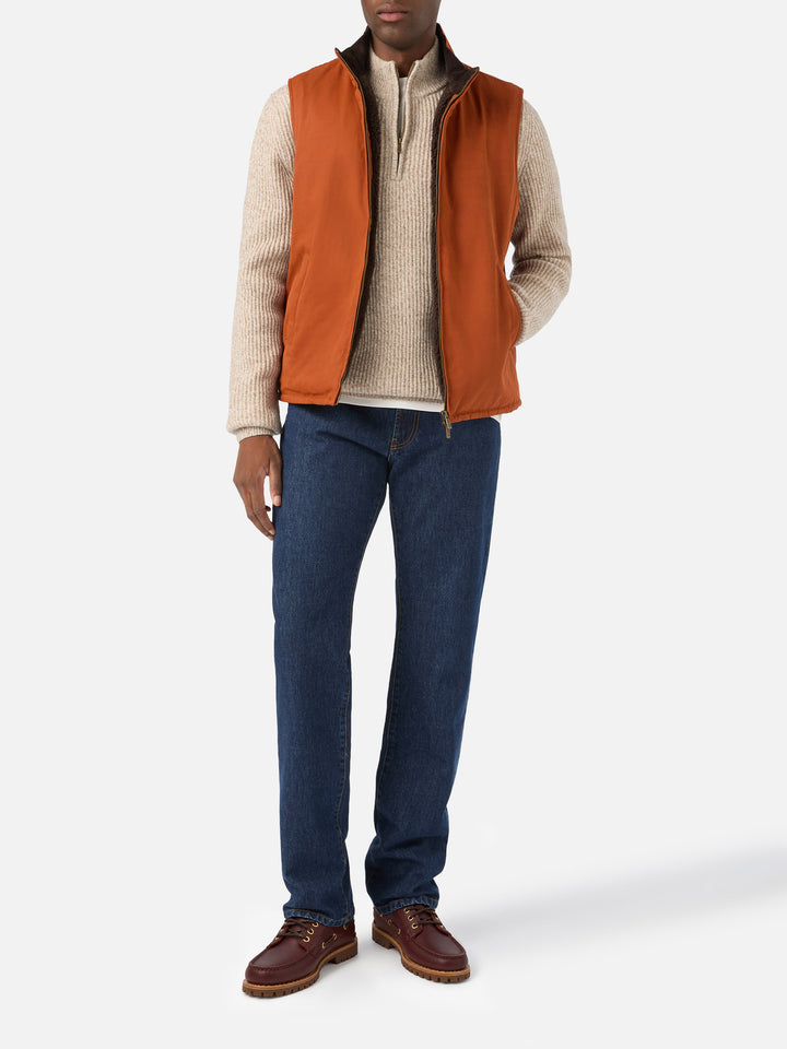 Gilet Edgar wax in cotone cerato arancio scuro e interno in teddy