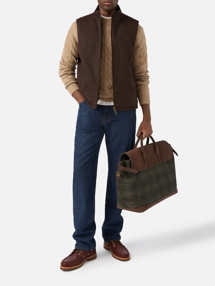Gilet Edgar wax in cotone cerato marrone e interno in teddy