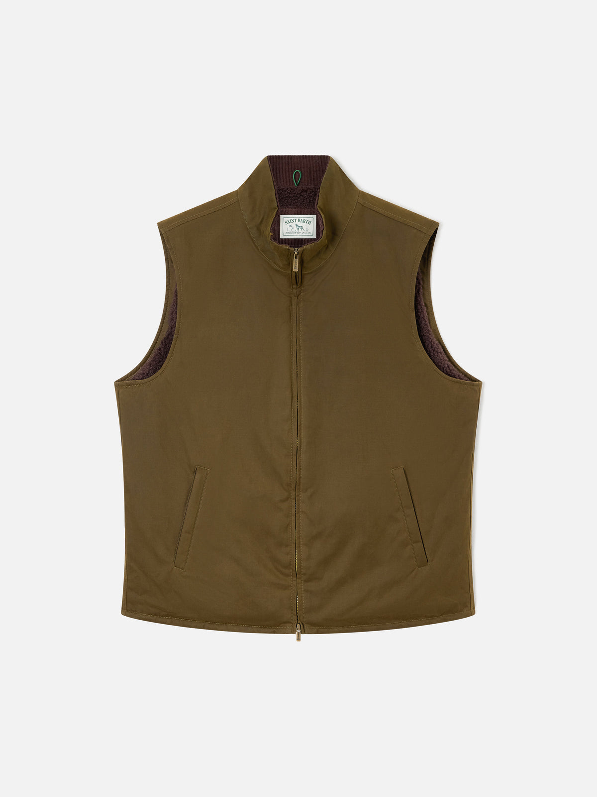 Gilet Edgar vert ciré avec doublure teddy 