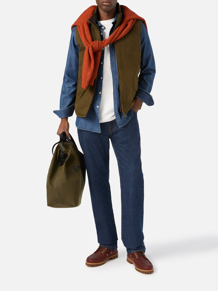 Gilet Edgar wax in cotone cerato verde e interno in teddy