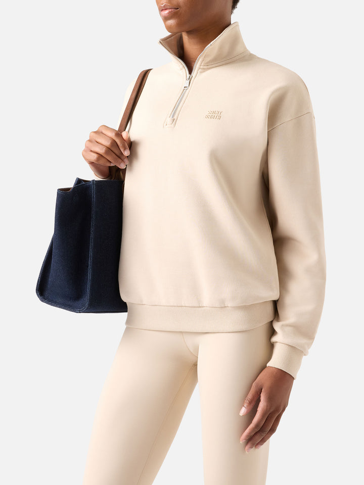 Beige Eliade half-zip sweatshirt with logo embroidery