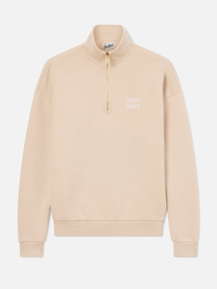 Beige Eliade half-zip cotton sweatshirt with flock logo