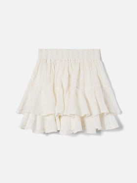 Falda corta Eivissa de ramio en beige con bordado 