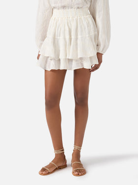 Falda corta Eivissa de ramio en beige con bordado 