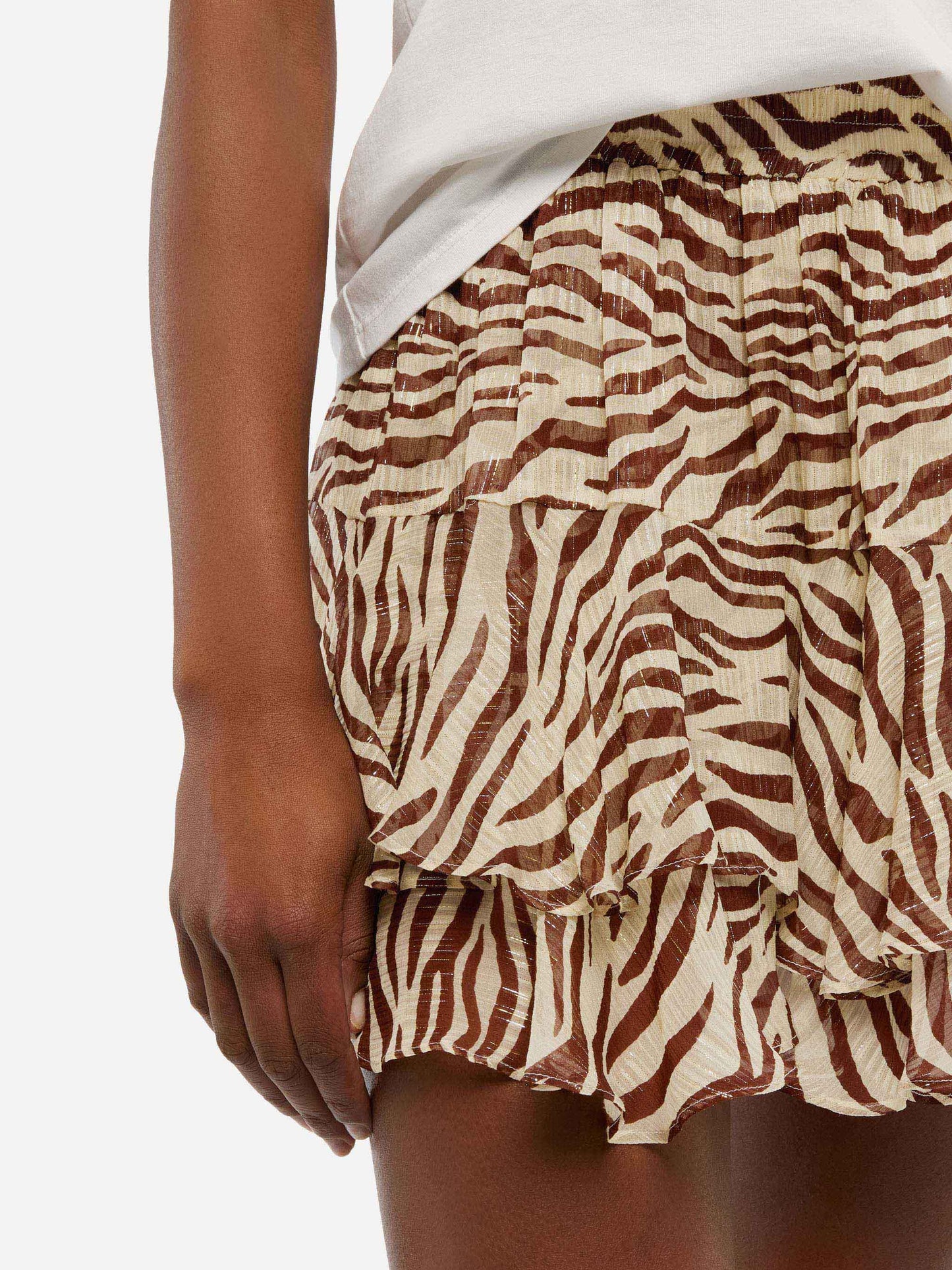 Minifalda Eivissa con volantes en voile de seda lurex con estampado animalier 