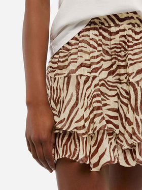 Minifalda Eivissa con volantes en voile de seda lurex con estampado animalier 