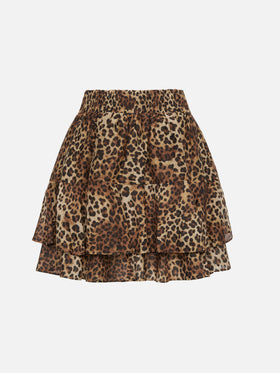 Eivissa mini gonna in voile di seta con stampa animalier