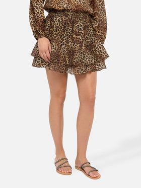 Eivissa mini gonna in voile di seta con stampa animalier