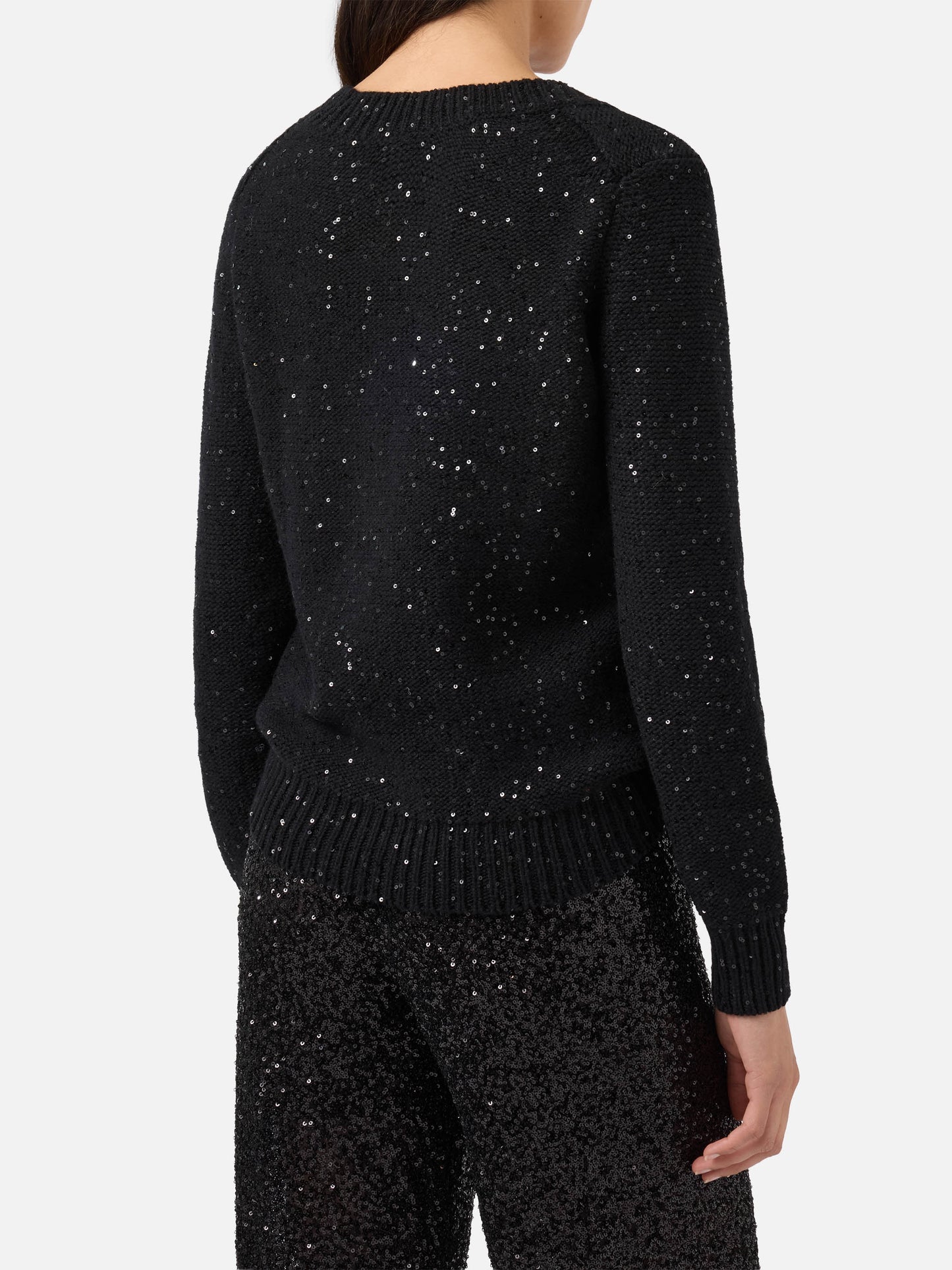 Pull noir à col en V avec sequins 