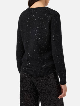 Pull noir à col en V avec sequins 
