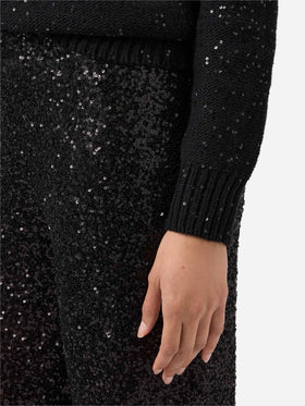 Pull noir à col en V avec sequins 