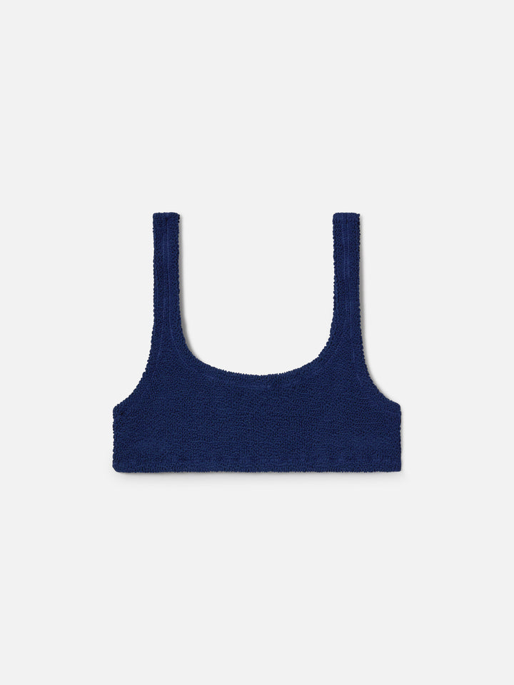 Naima bralette bikini top in navy blue crinkle fabric