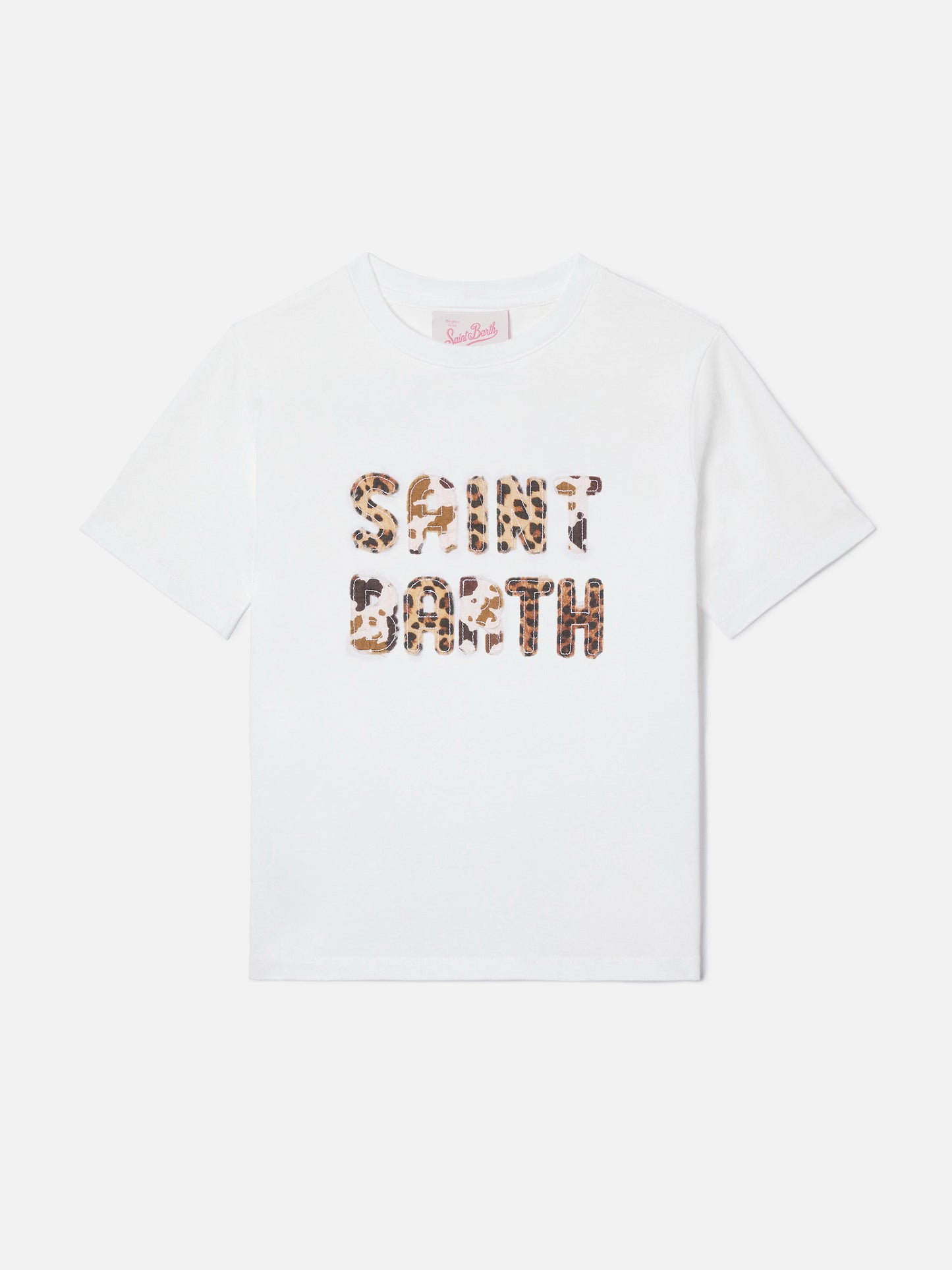 Elly T-Shirt aus weißer Baumwolle mit Logo-Patch im Animal-Print 