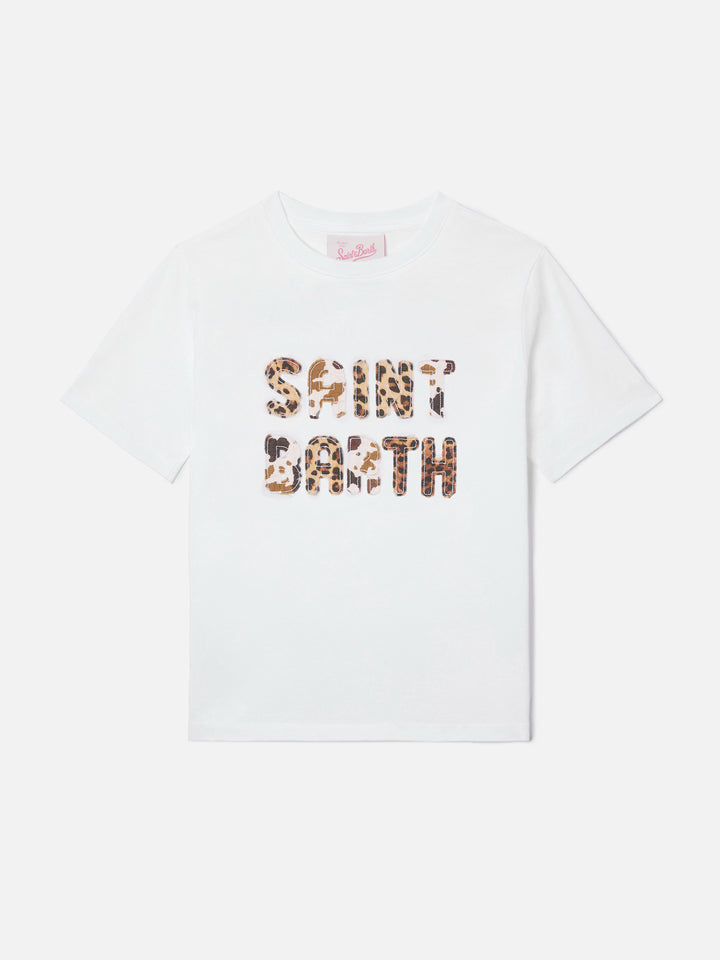 T-shirt Elly bianca con patch logo animalier applicata