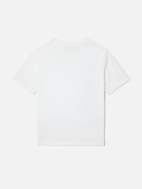 Elly T-Shirt aus weißer Baumwolle mit Logo-Patch im Animal-Print 