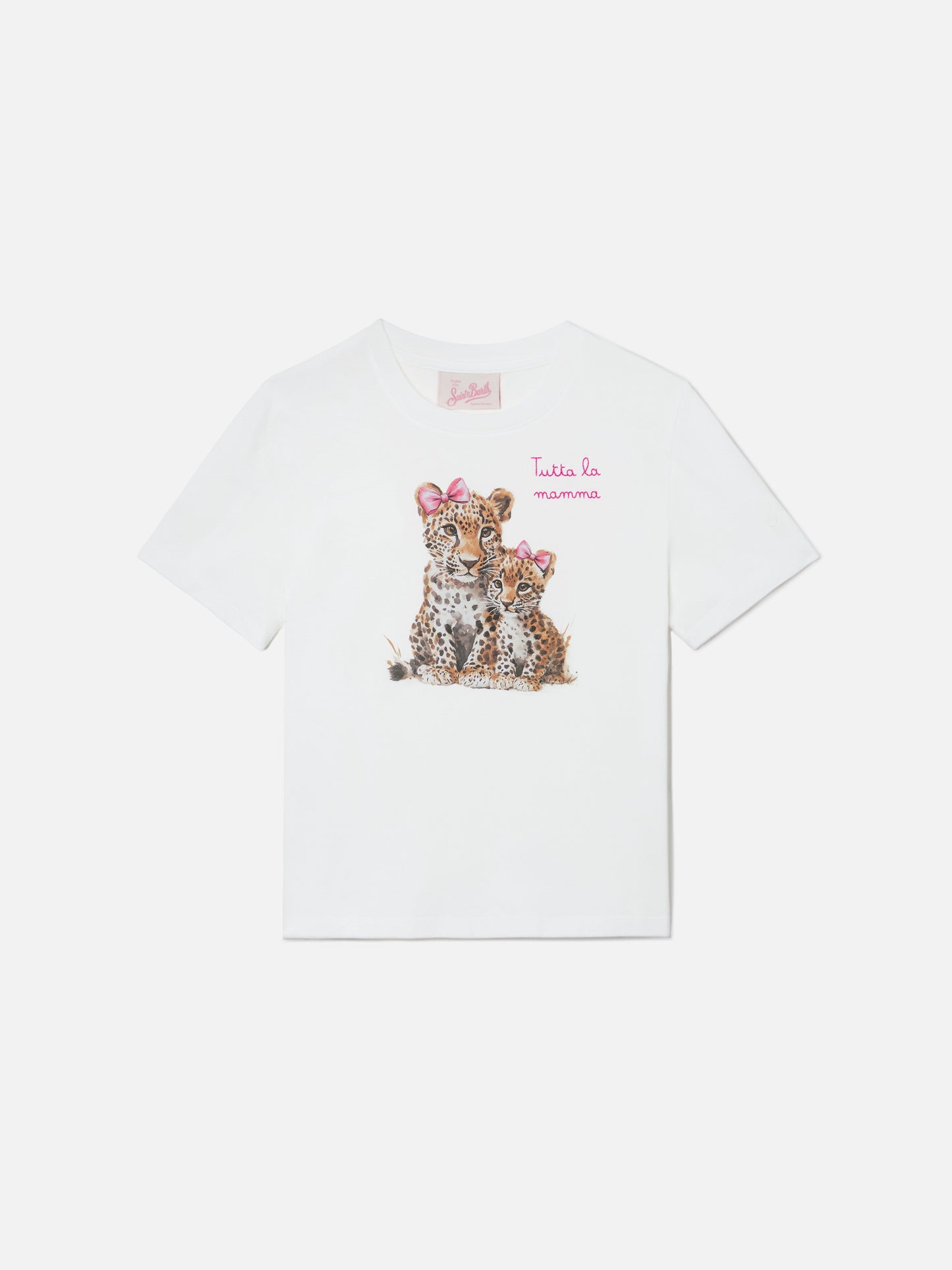 T-shirt Elly bianca con stampa leopardi e ricamo Tutta la mamma