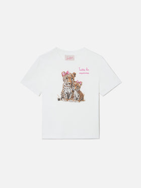 T-shirt Elly bianca con stampa leopardi e ricamo Tutta la mamma