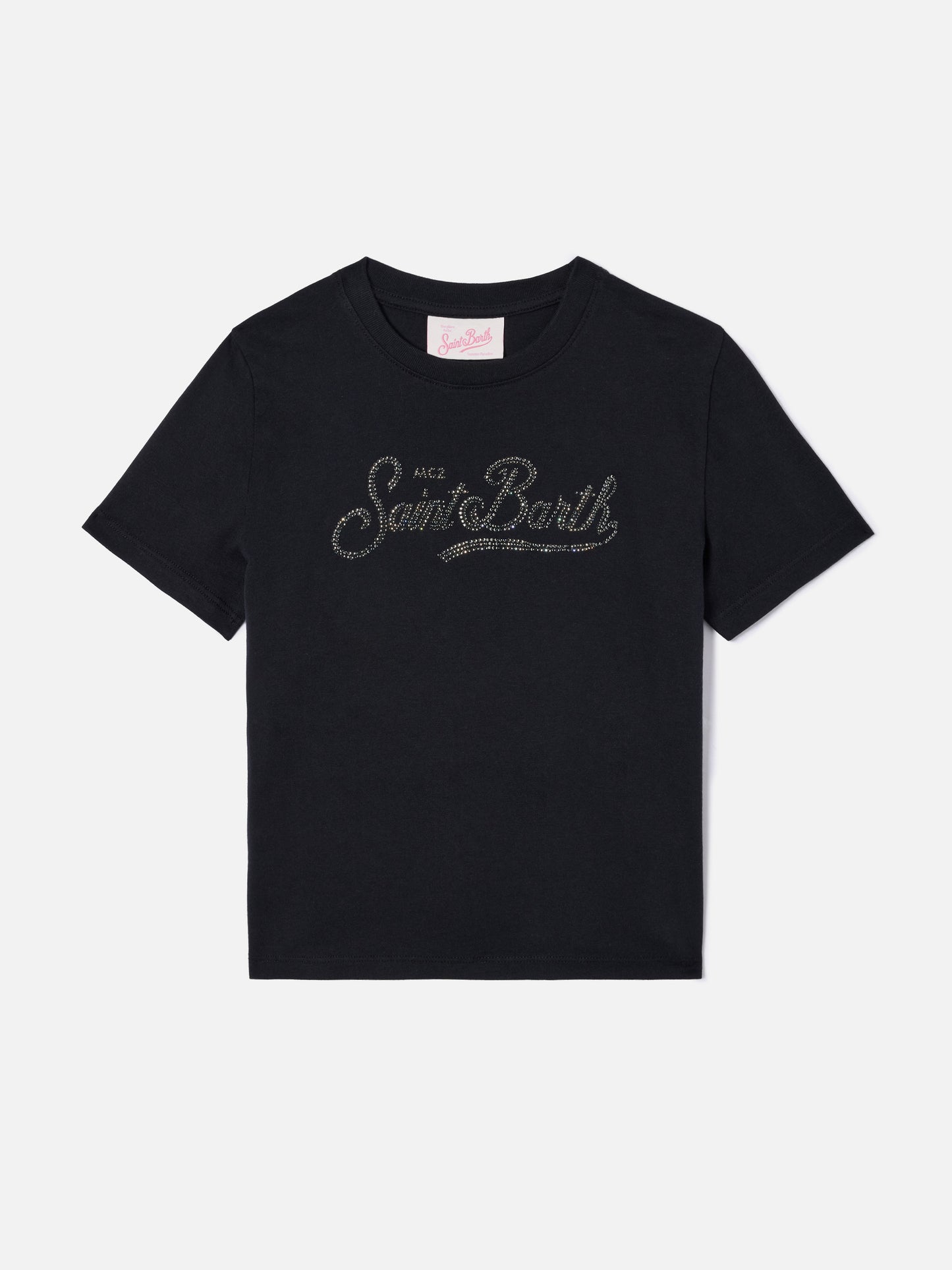 Camiseta Elly en algodón negro con adorno de pedrería Saint Barth 