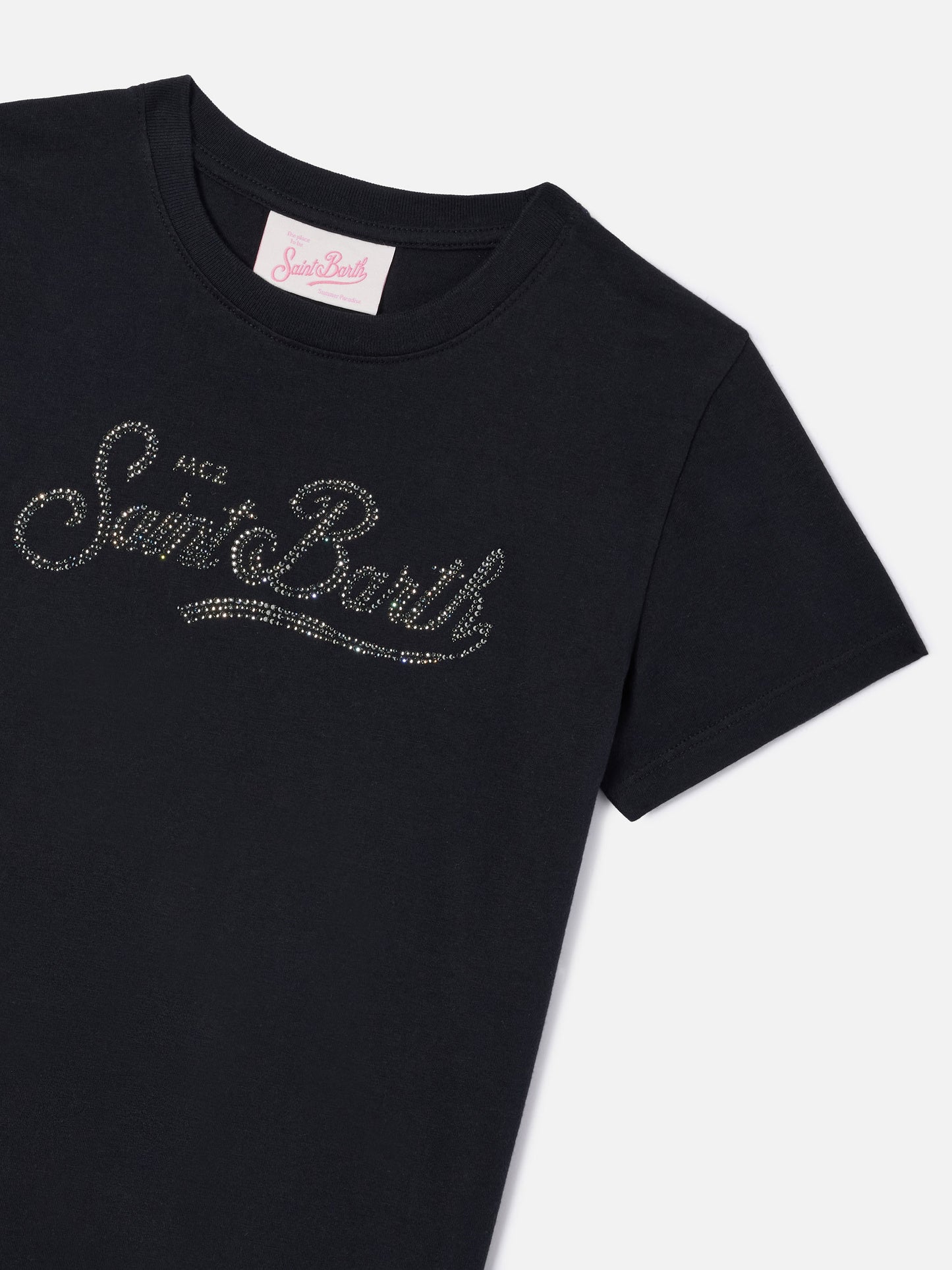 Camiseta Elly en algodón negro con adorno de pedrería Saint Barth 