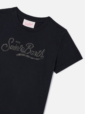 Camiseta Elly en algodón negro con adorno de pedrería Saint Barth 