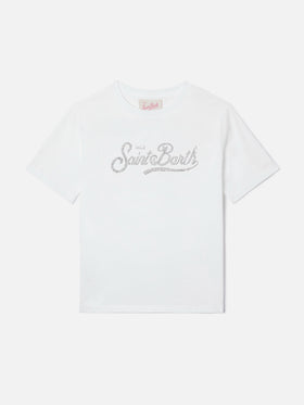Camiseta Elly de algodón blanco con adorno de strass Saint Barth 
