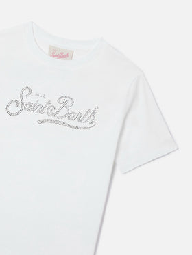 Camiseta Elly de algodón blanco con adorno de strass Saint Barth 