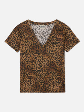 Eloise leopard linen t-shirt with logo embroidery