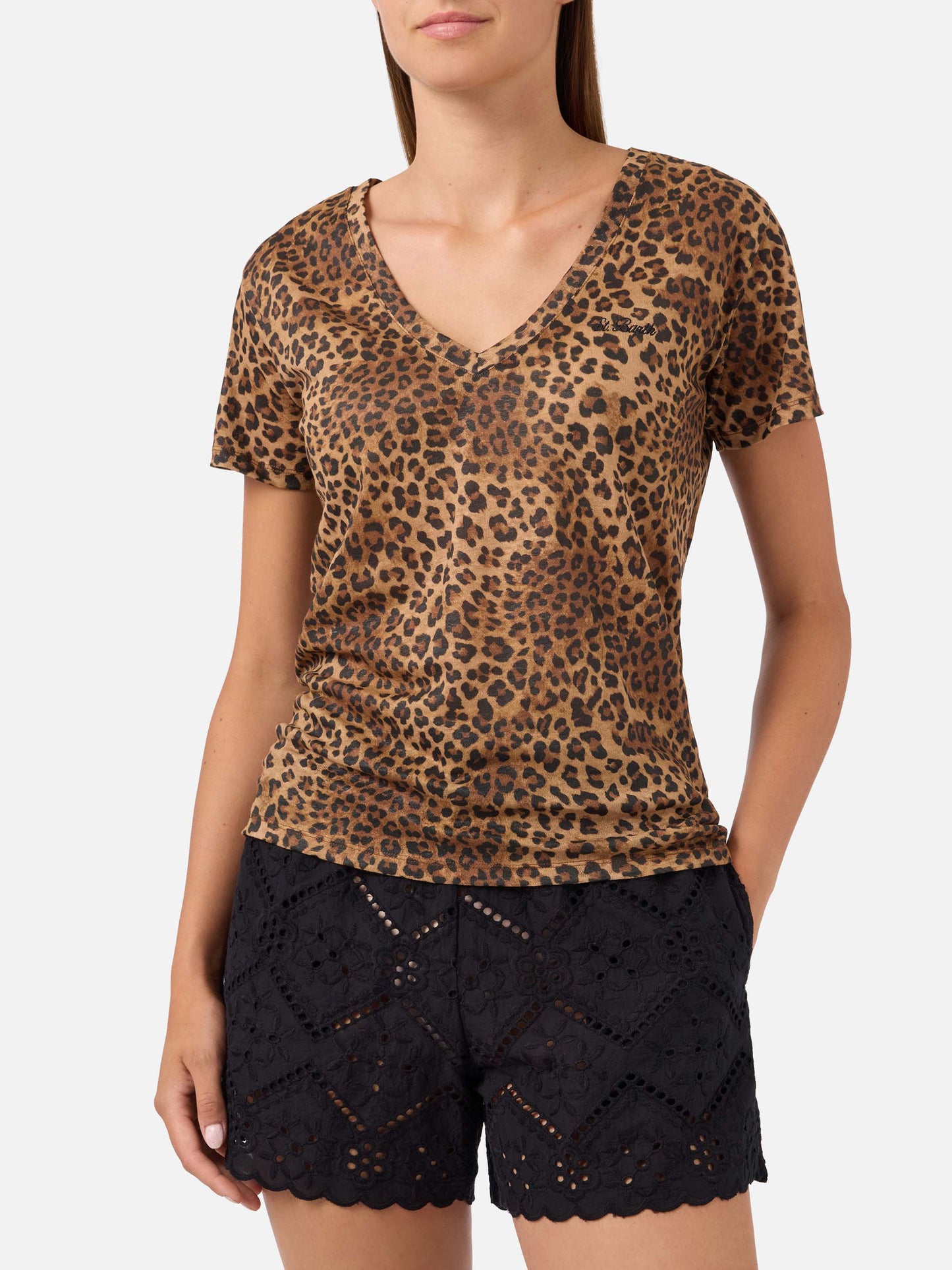 T-shirt Eloise en lin léopard avec broderie logo 