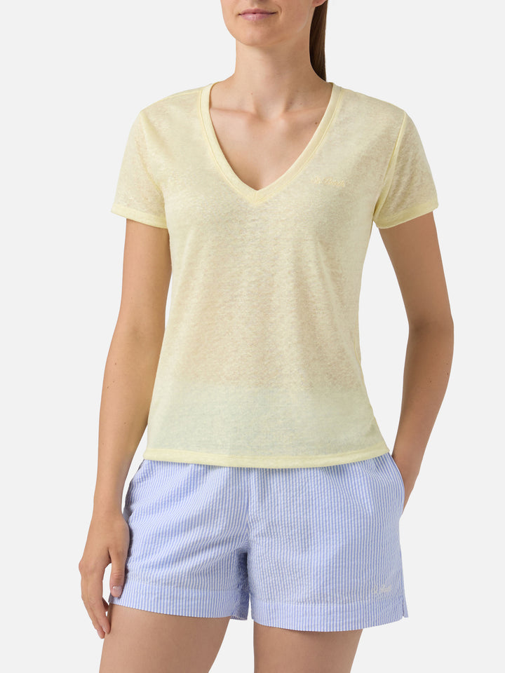 T-shirt Eloise in lino giallo con logo ricamato