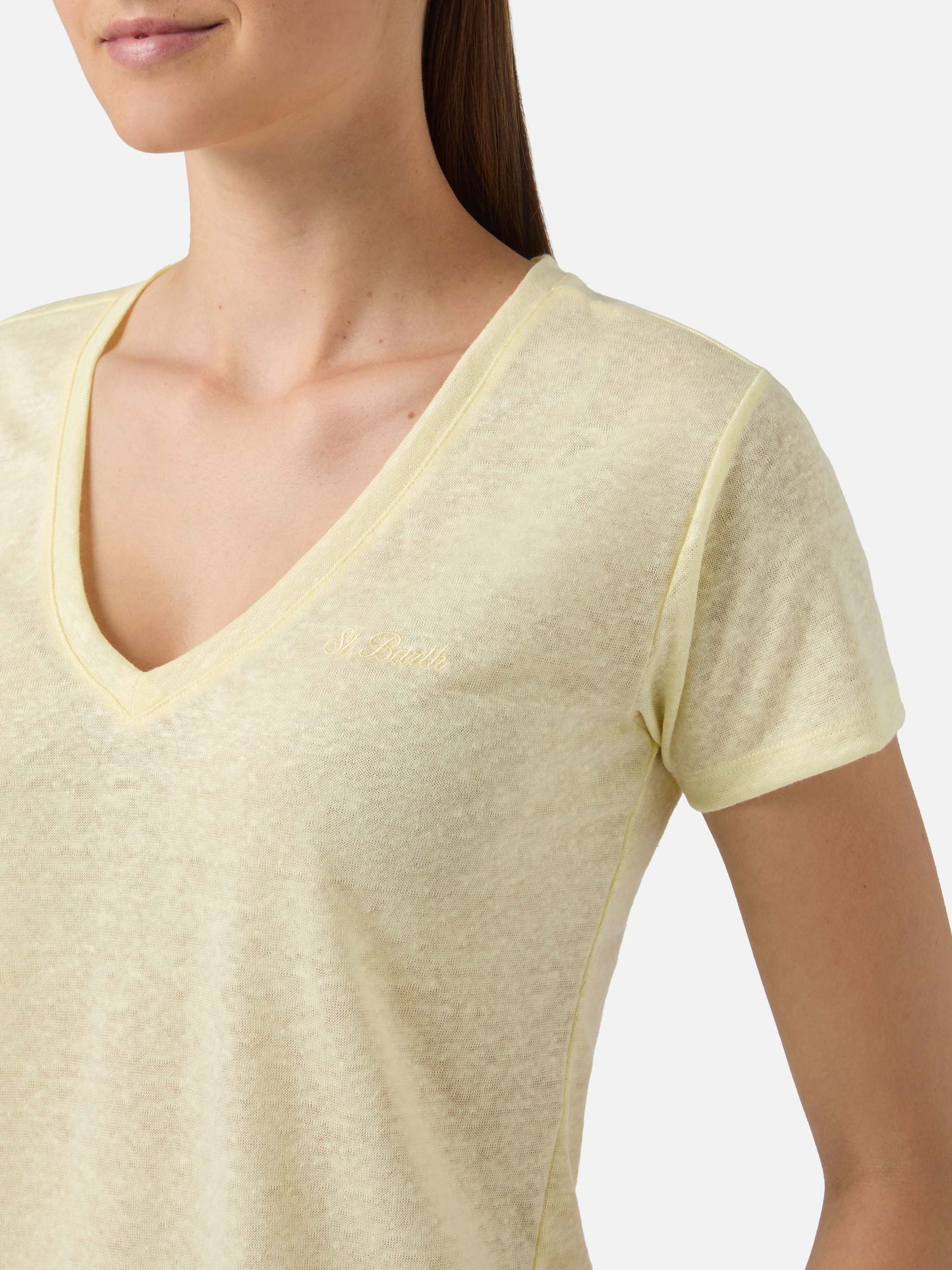Camiseta Eloise de lino amarillo con logotipo bordado 