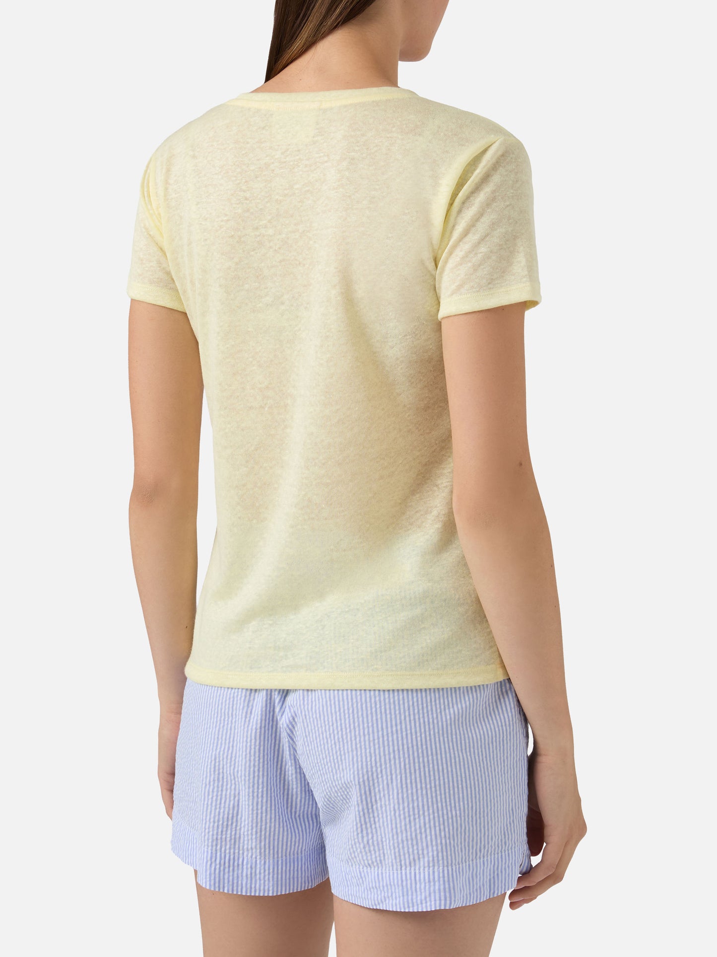 Camiseta Eloise de lino amarillo con logotipo bordado 